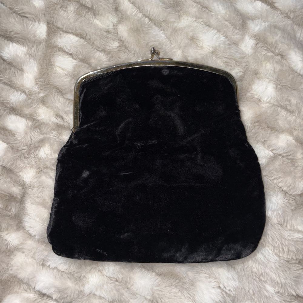Vintage‎ 1960's Black Evening Bag Clutch Purse Gold KISS Lock Simplistic